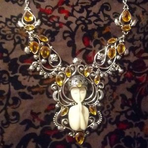 Handcrafted silver necklace praying lady citrine